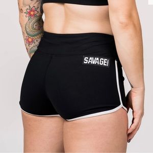Savage Barbell Varsity Shorts Black White trim